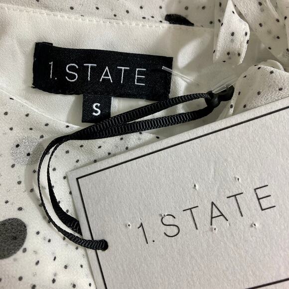 Polka dot ruffled one shoulder blouse by 1. State, NWT small black white chiffon - Picture 9 of 12